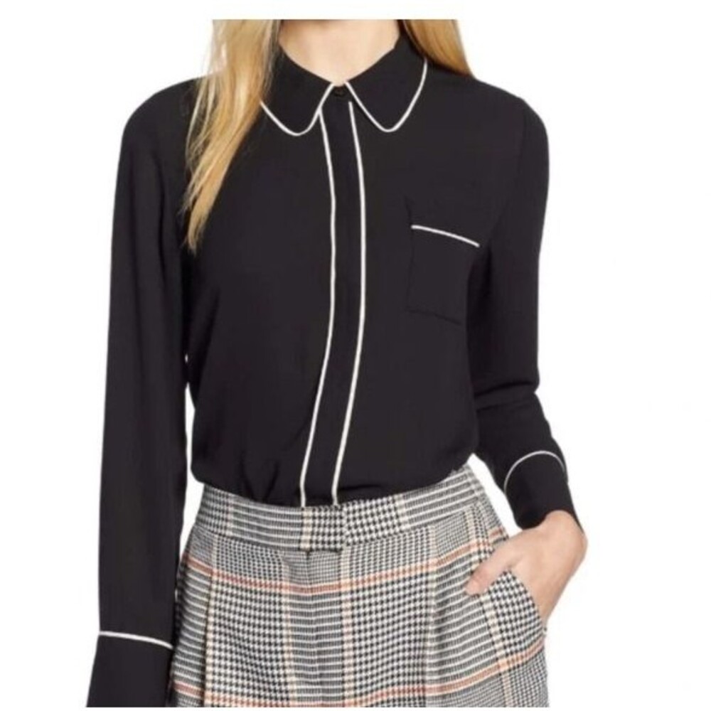 Halogen x Atlantic Pacific Women's Black Button Down Long Sleeve Blouse XS